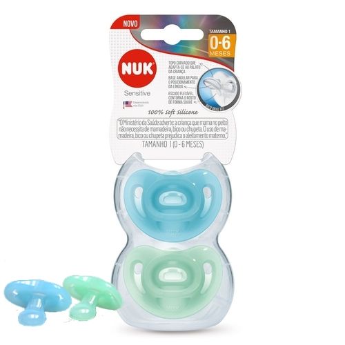 Kit 2 Chupeta Sensitive Soft 100% Silicone 0-6 - Menino Nuk