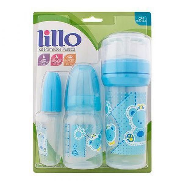 Kit Mamadeira Primeiros Passos - Azul- 3 Unidades - Lillo