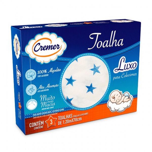 Toalha Fralda Luxo Estampada Menino - Cremer 3 Unidade