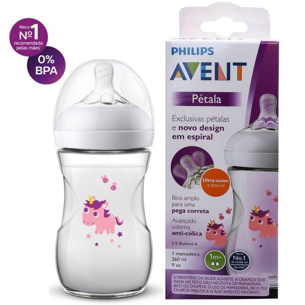 Mamadeira Philips Avent Pétala Decorada 260ml 1+ Unicornio