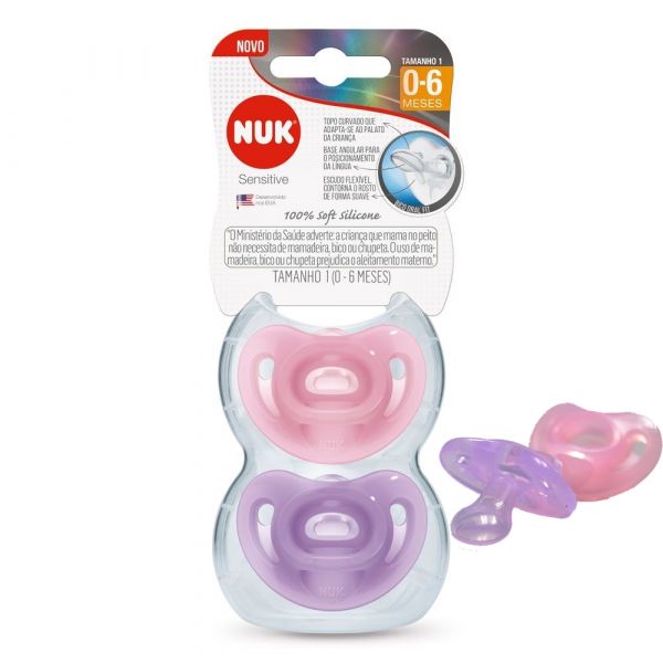 Kit 2 Chupeta Sensitive Soft 100% Silicone - Menina 0-6/ Nuk