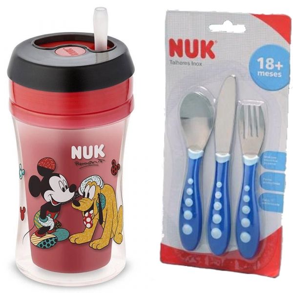 Kit Copo Nuk Fun Com Canudo 270ml 18+ E 3 Talheres - Nuk