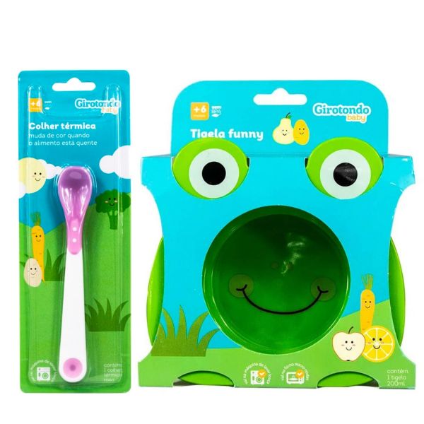 Kit Prato Tigela Infantil Funny Sapo Colher Rosa- Girotondo