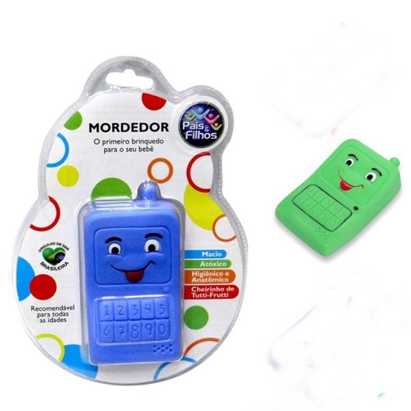 2 Mordedor Celular Infantil Para Bebê Cores Verde E Azul